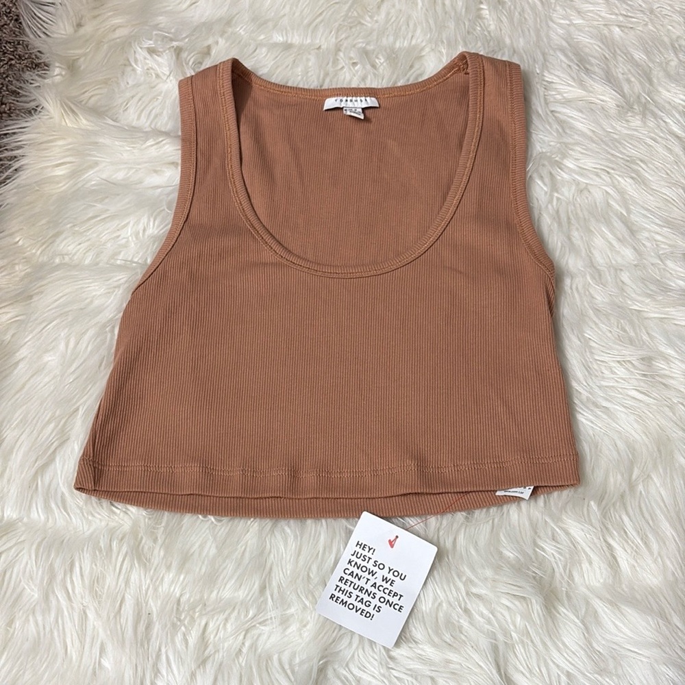 NWOT Topshop Cropped Ribbed Light Tan Tank Top Size 8-10